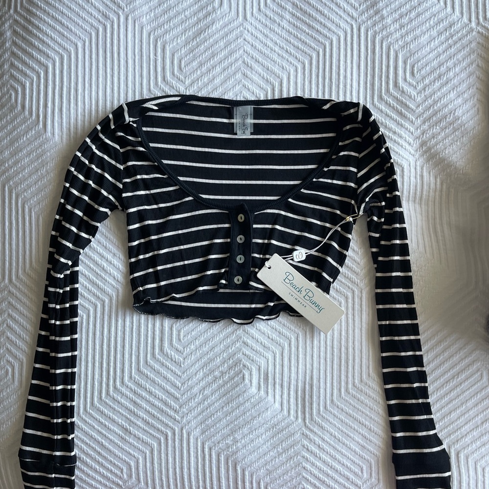 Beach Bunny Kylie Crop Top Swimwear Striped Black & White Size Small